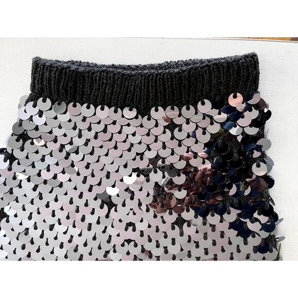 Joan Vass Sz S Knit Sequin 2 Piece Dress Black Wool Glam Party Knitted Dramatic - Picture 13 of 16